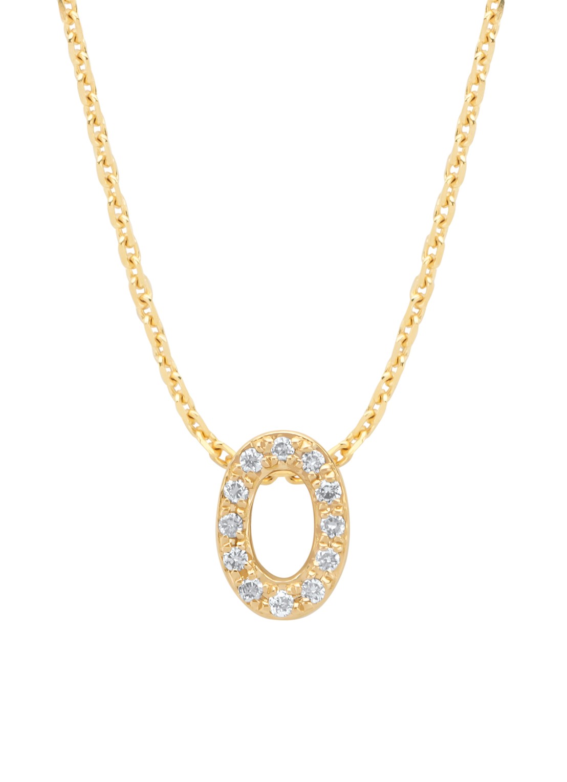 Diamond Point Geelgouden hanger O, 0.05 ct diamant, Alphabet - voorkant 2 geelgoud