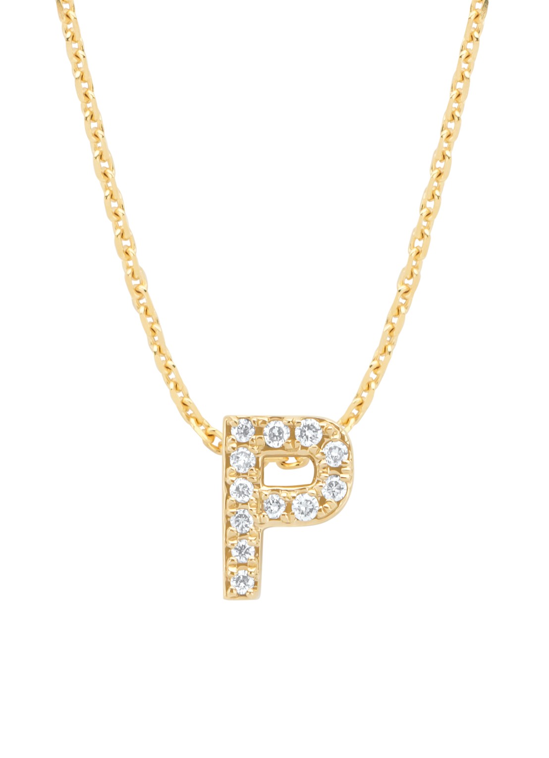 Diamond Point Geelgouden hanger P, 0.05 ct diamant, Alphabet - voorkant 2 geelgoud