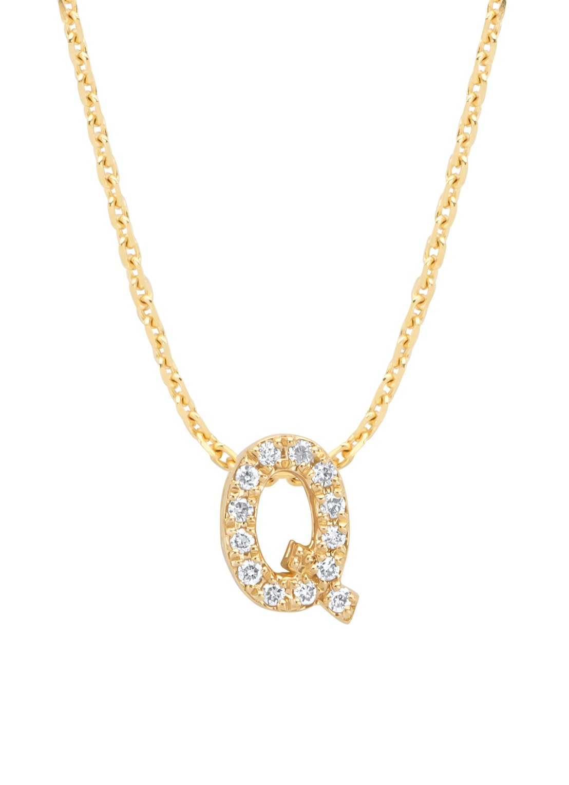 Diamond Point Geelgouden hanger Q, 0.05 ct diamant, Alphabet - voorkant 2 geelgoud