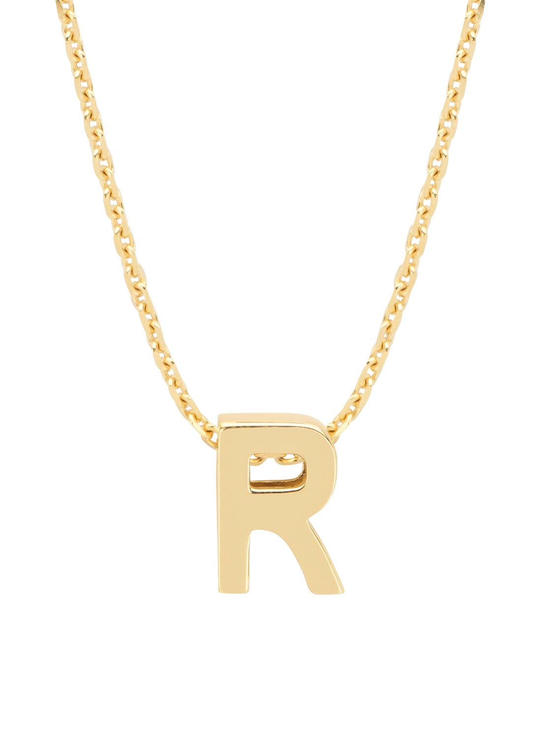 Diamond Point Geelgouden hanger R, Alphabet - voorkant geelgoud