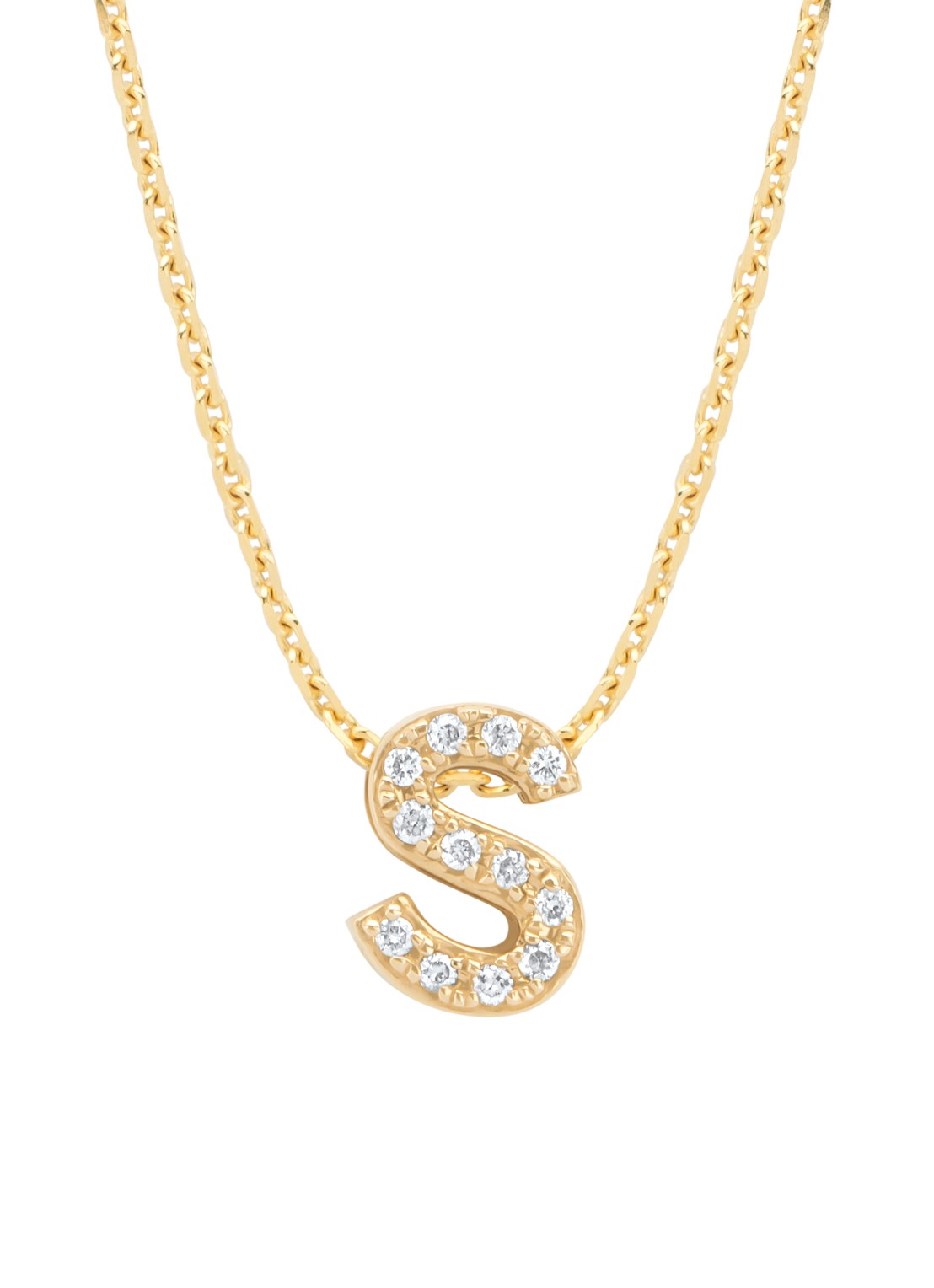 Diamond Point Geelgouden hanger S, 0.04 ct diamant, Alphabet - voorkant 2 geelgoud