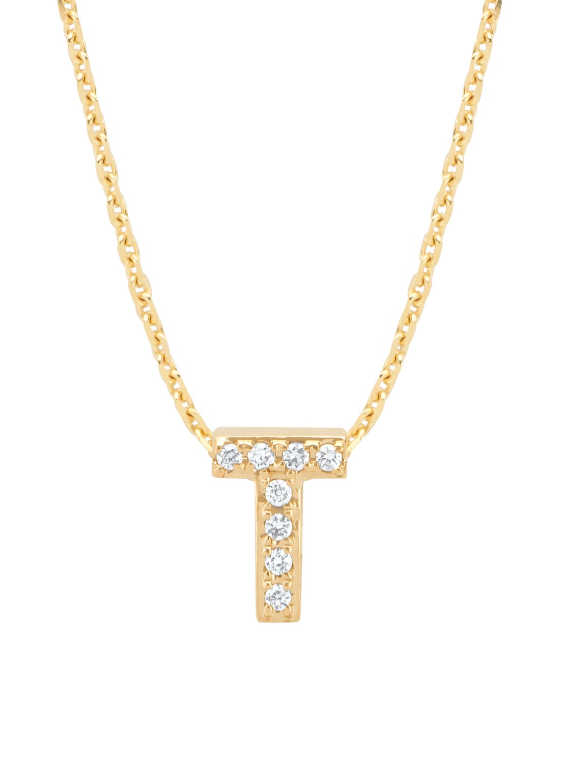Diamond Point Geelgouden hanger T, 0.04 ct diamant, Alphabet - voorkant geelgoud