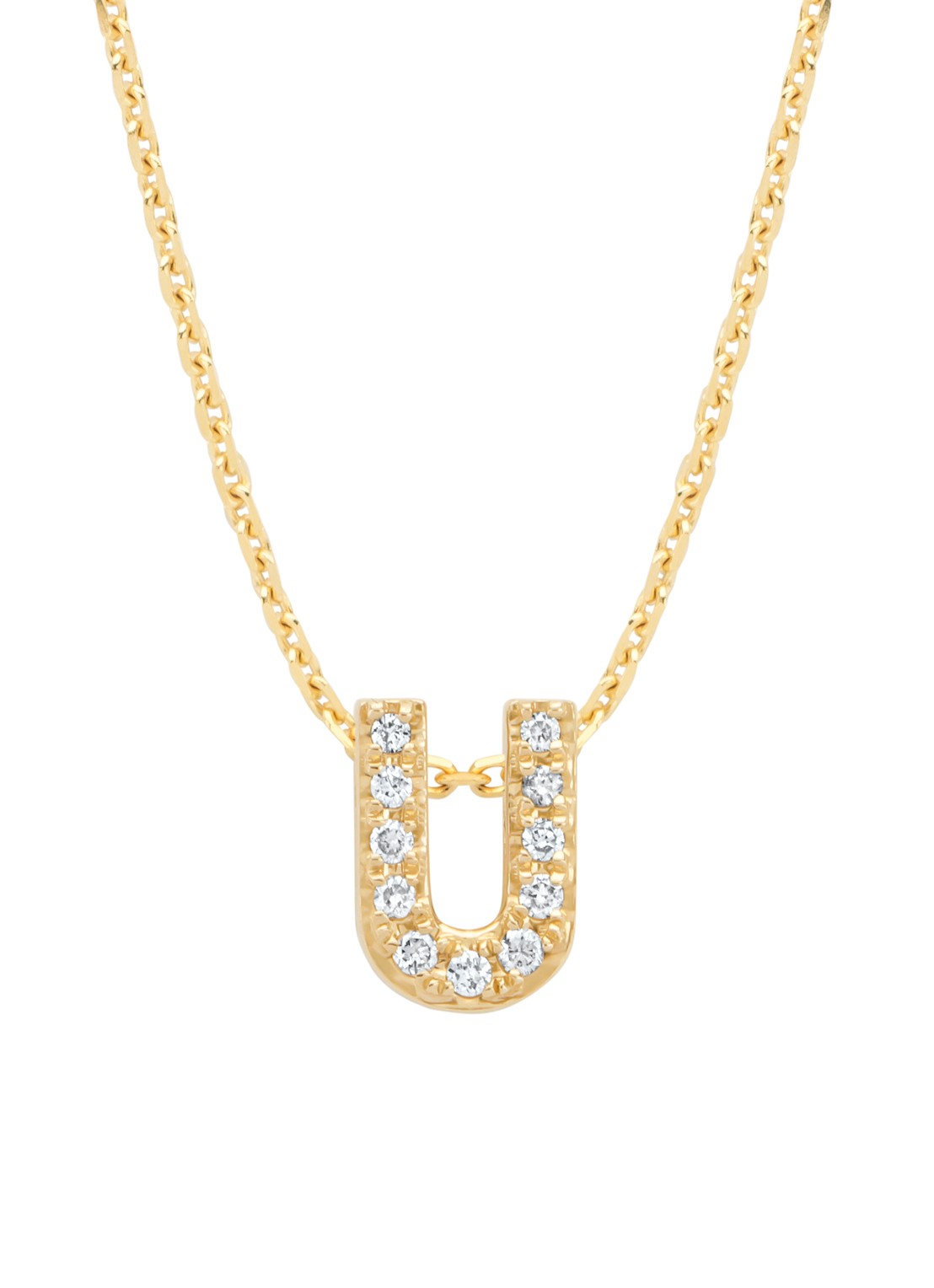 Diamond Point Geelgouden hanger U, 0.05 ct diamant, Alphabet - voorkant 2 geelgoud