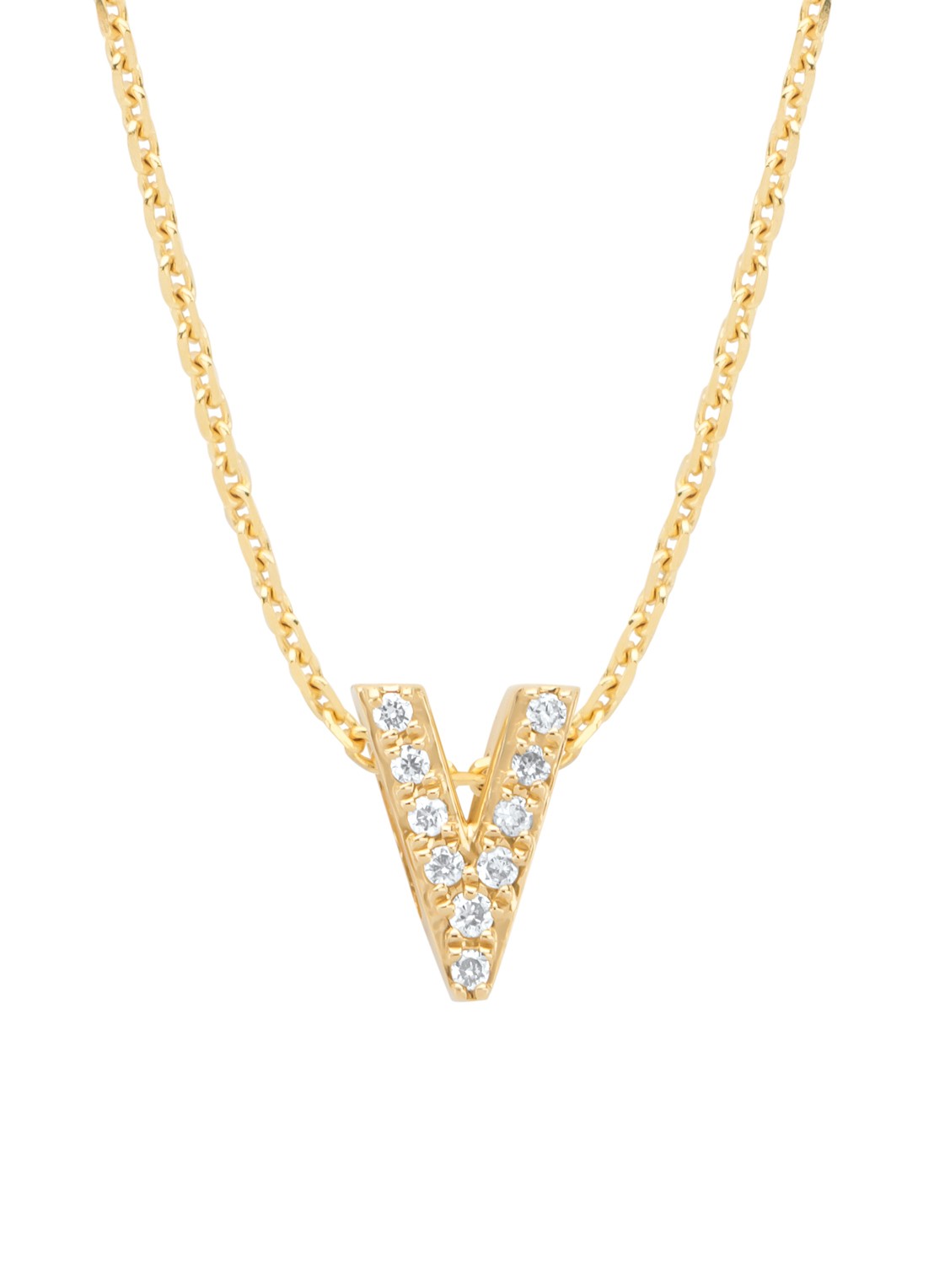 Diamond Point Geelgouden hanger V, 0.04 ct diamant, Alphabet - voorkant 2 geelgoud