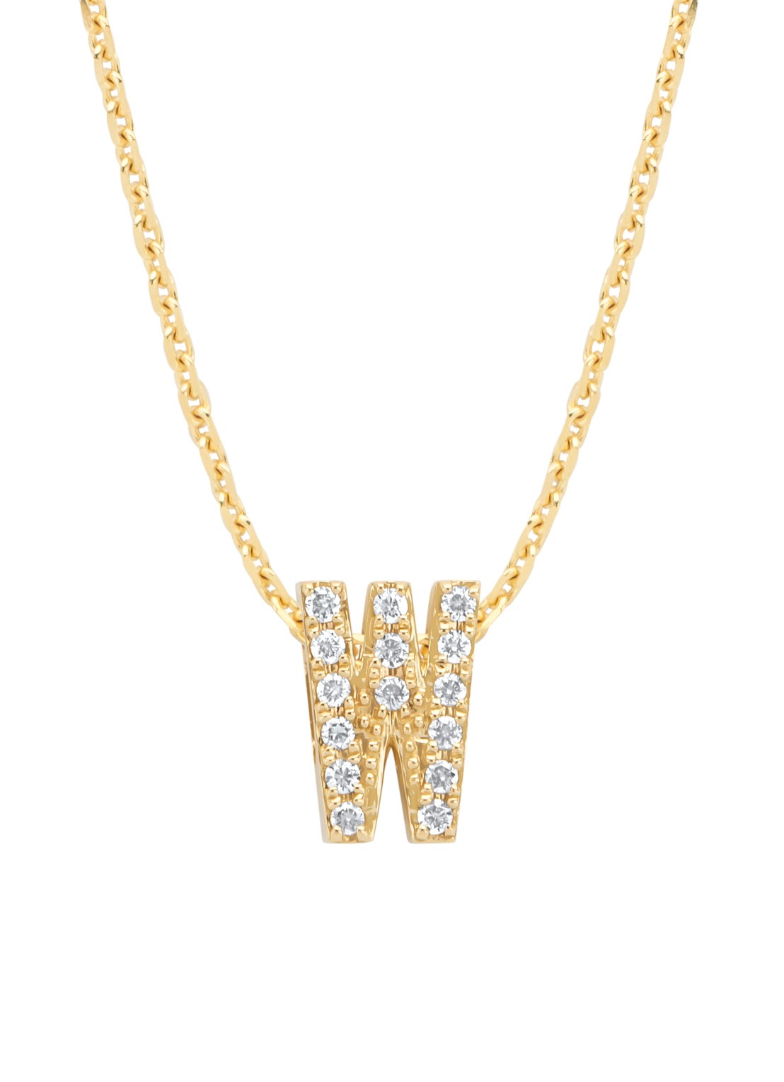 Diamond Point Geelgouden hanger W, 0.05 ct diamant, Alphabet - voorkant 2 geelgoud