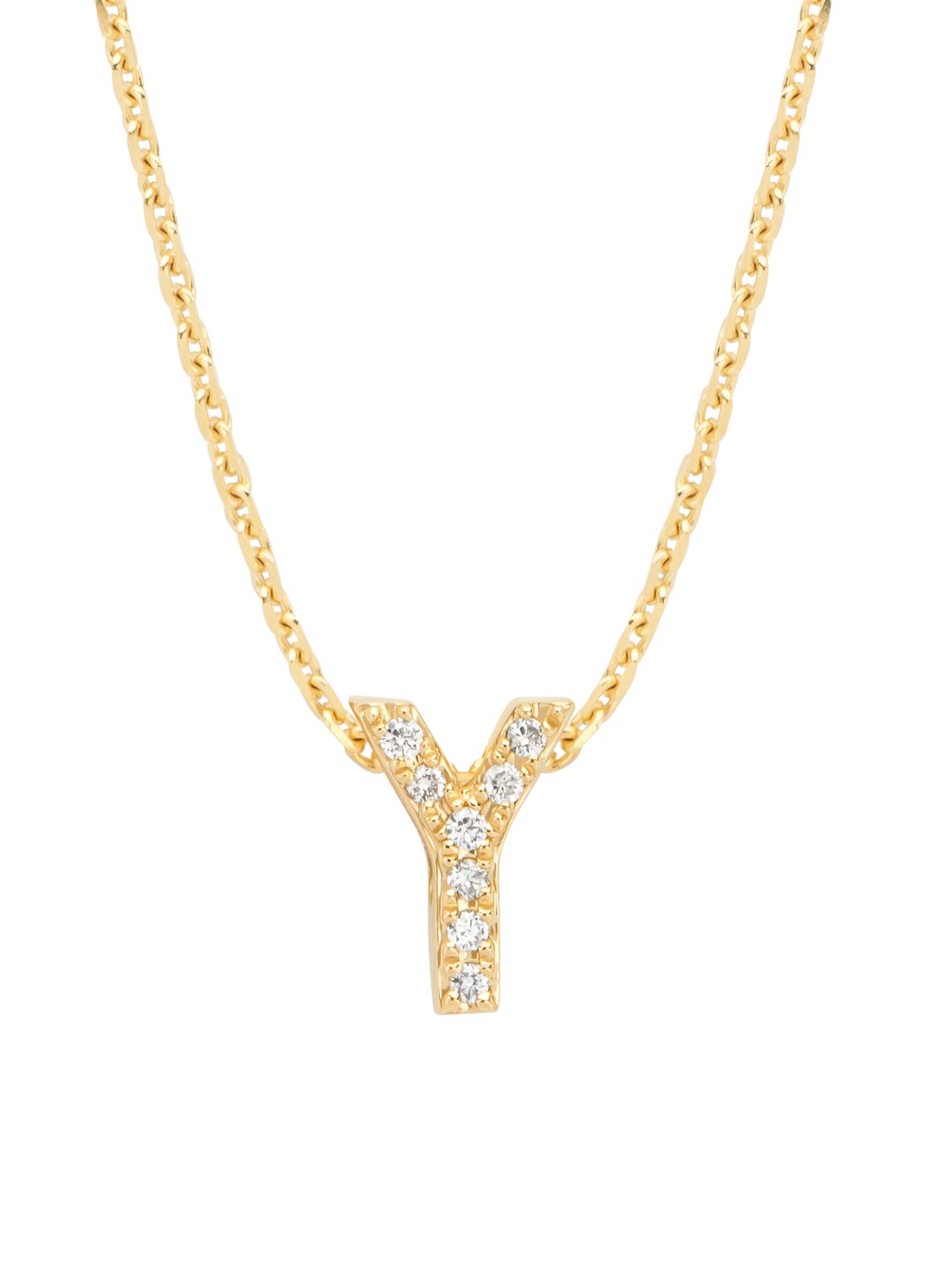 Diamond Point Geelgouden hanger Y, 0.03 ct diamant, Alphabet - voorkant 2 geelgoud