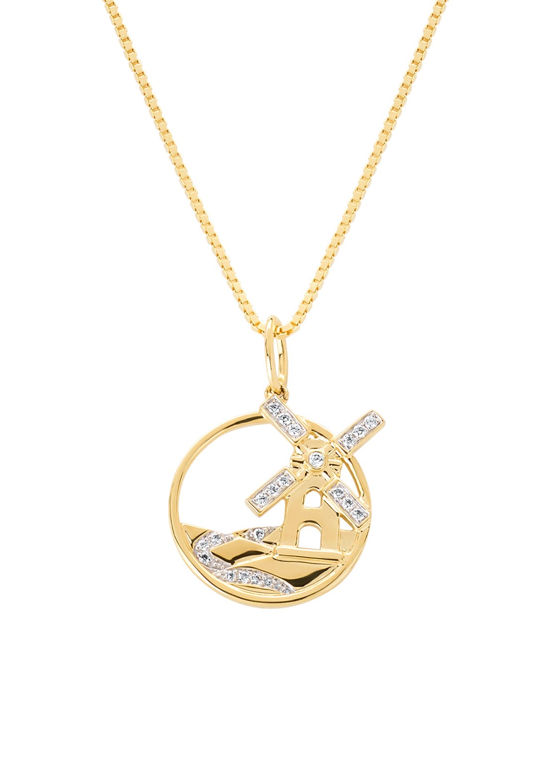 Diamond Point Geelgouden Molen hanger, 0.07 ct diamant, Dutch icons - voorkant geelgoud