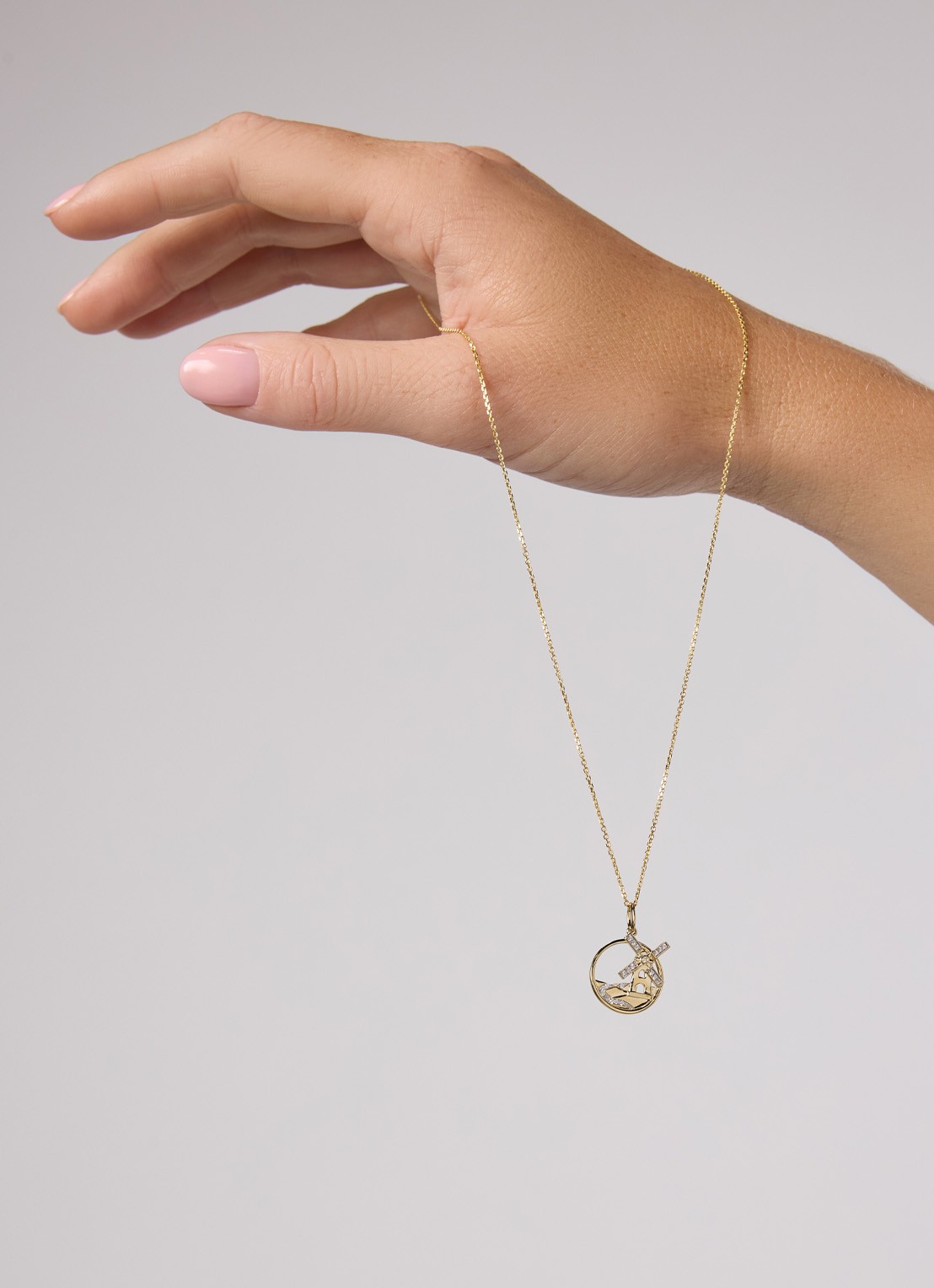 Diamond Point Geelgouden Molen hanger, 0.07 ct diamant, Dutch icons - voorkant 2 geelgoud
