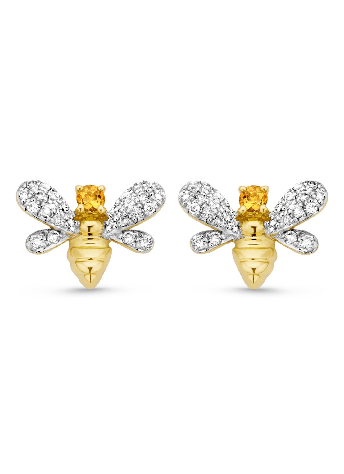 Diamond Point Geelgouden oorsieraden 0.07 ct citrien Queen Bee - voorkant geelgoud