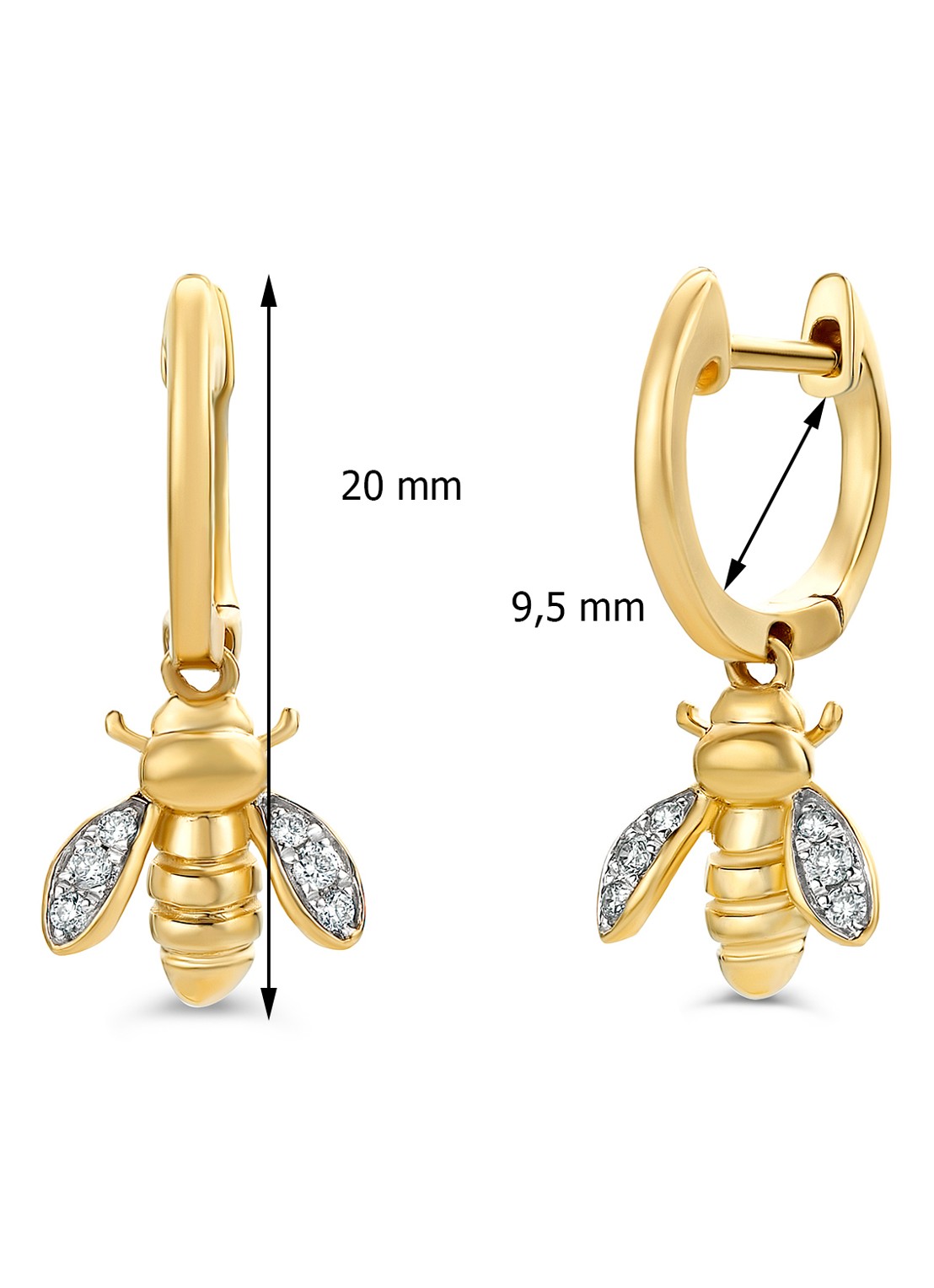 Diamond Point Geelgouden oorsieraden 0.08 ct diamant Queen Bee - detail geelgoud