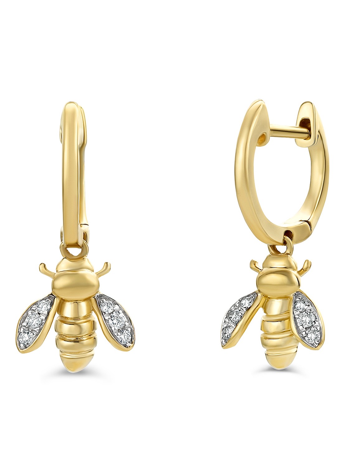 Diamond Point Geelgouden oorsieraden 0.08 ct diamant Queen Bee - voorkant 2 geelgoud