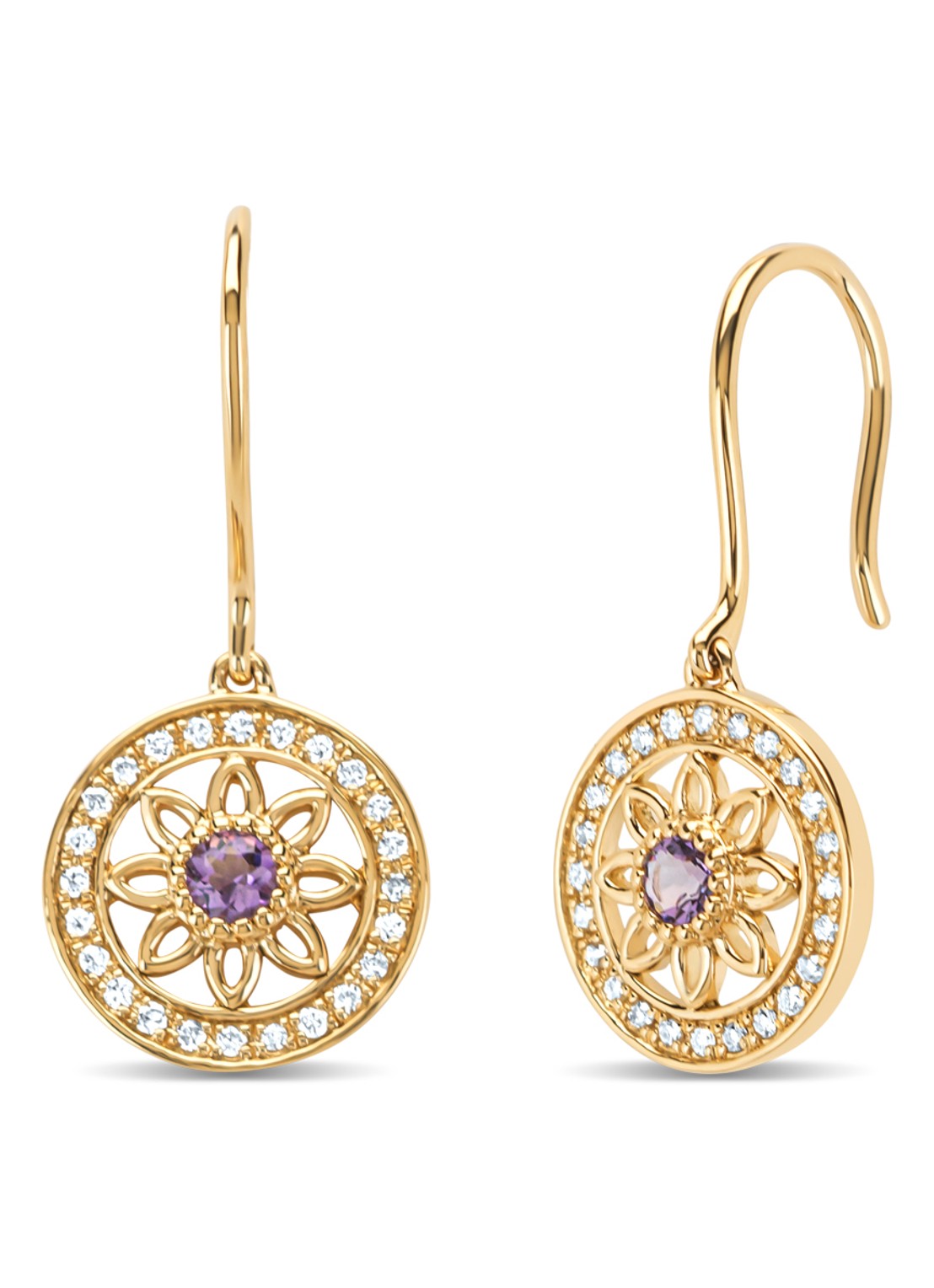 Diamond Point Geelgouden oorsieraden, 0.13 ct amethist, Birthstones - voorkant geelgoud