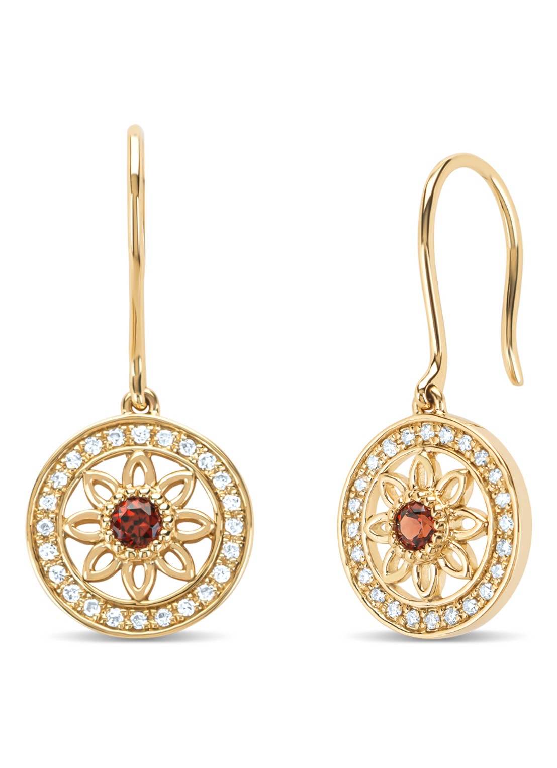 Diamond Point Geelgouden oorsieraden, 0.17 ct granaat, Birthstones - voorkant geelgoud