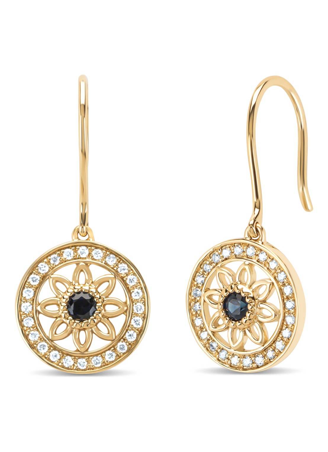 Diamond Point Geelgouden oorsieraden, 0.17 ct saffier, Birthstones - voorkant geelgoud