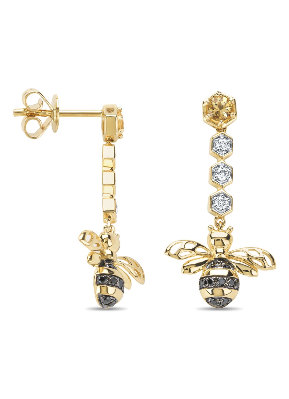 Diamond Point Geelgouden oorsieraden, 0.20 ct citrien, Queen Bee - voorkant geelgoud