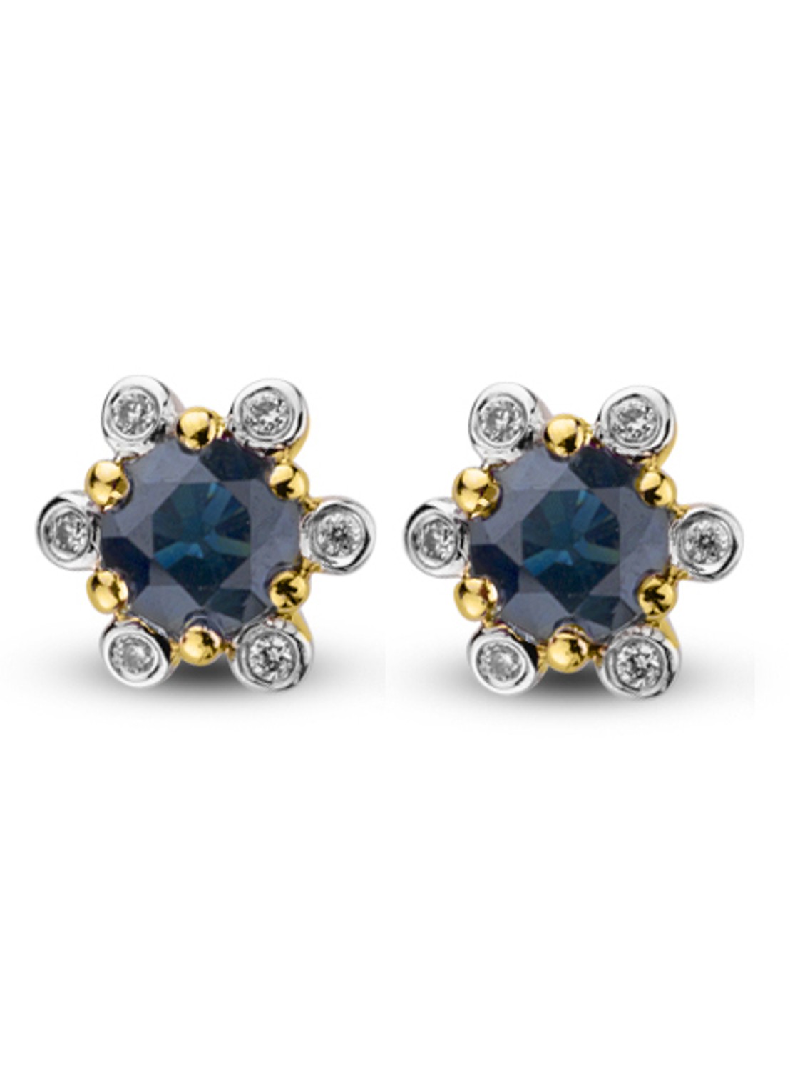 Diamond Point Geelgouden oorsieraden, 0.60 ct blauwe saffier, Empress - voorkant blauw