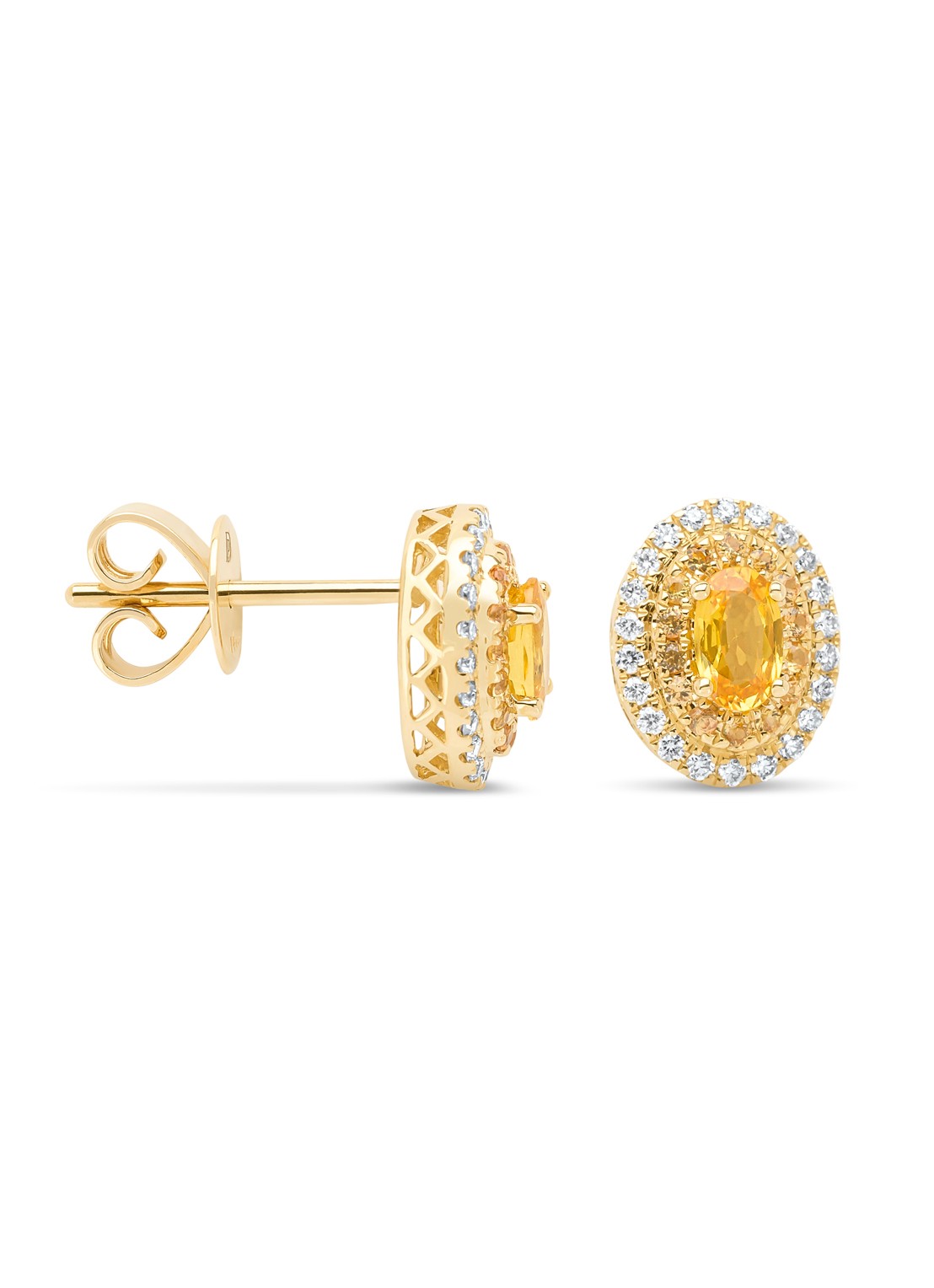 Diamond Point Geelgouden oorsieraden, 0.73 ct gele saffier, Eden - voorkant 2 geelgoud