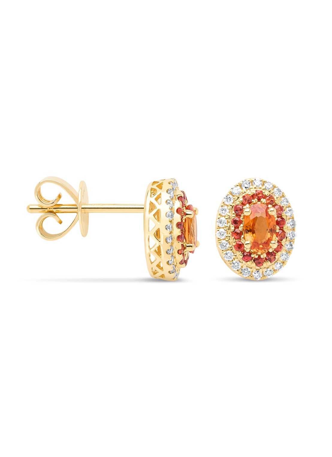 Diamond Point Geelgouden oorsieraden, 0.77 ct oranje saffier ( bew, Eden - voorkant geelgoud