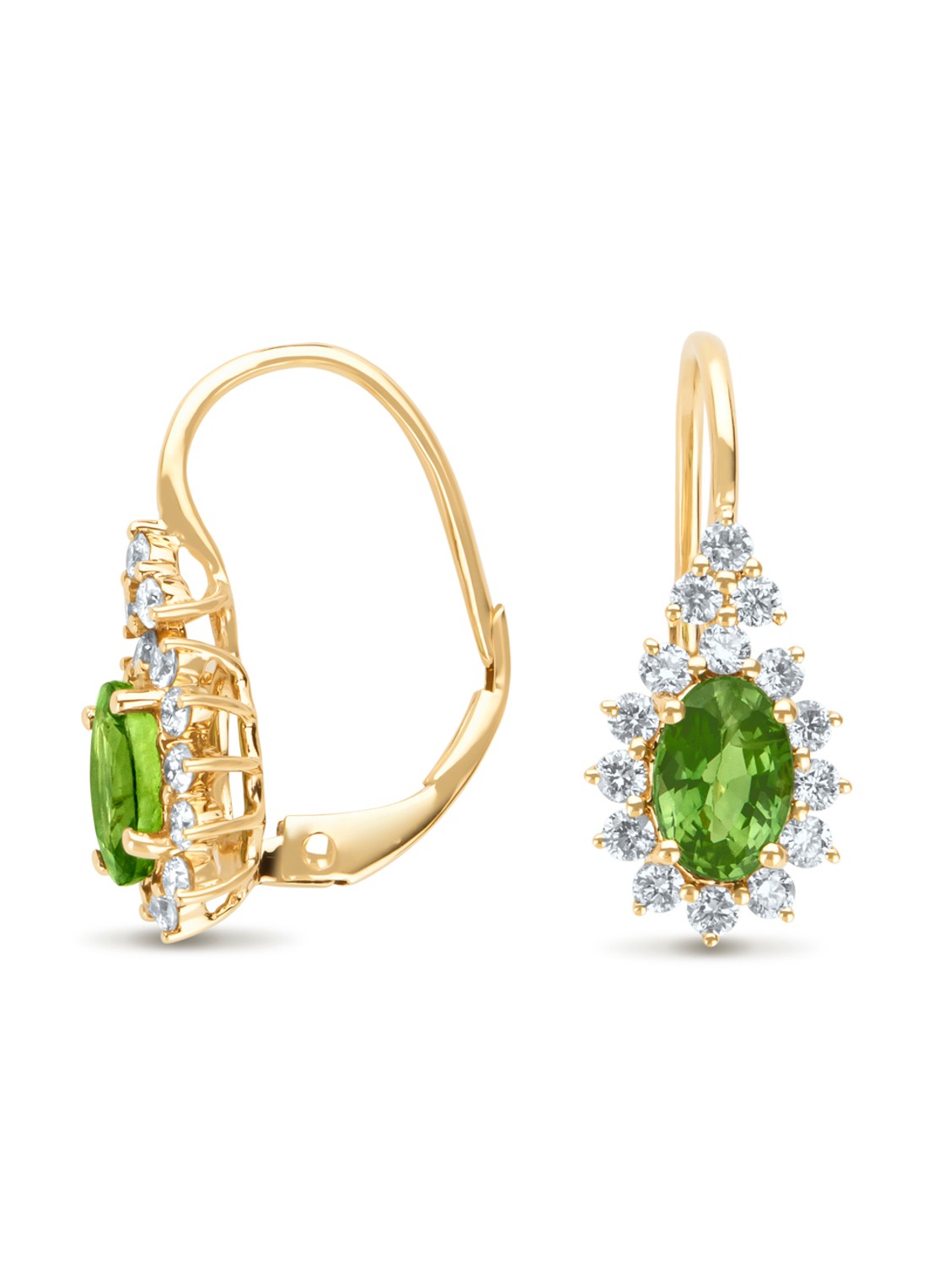Diamond Point Geelgouden oorsieraden, 1.21 ct groene saffier, Eden - voorkant geelgoud