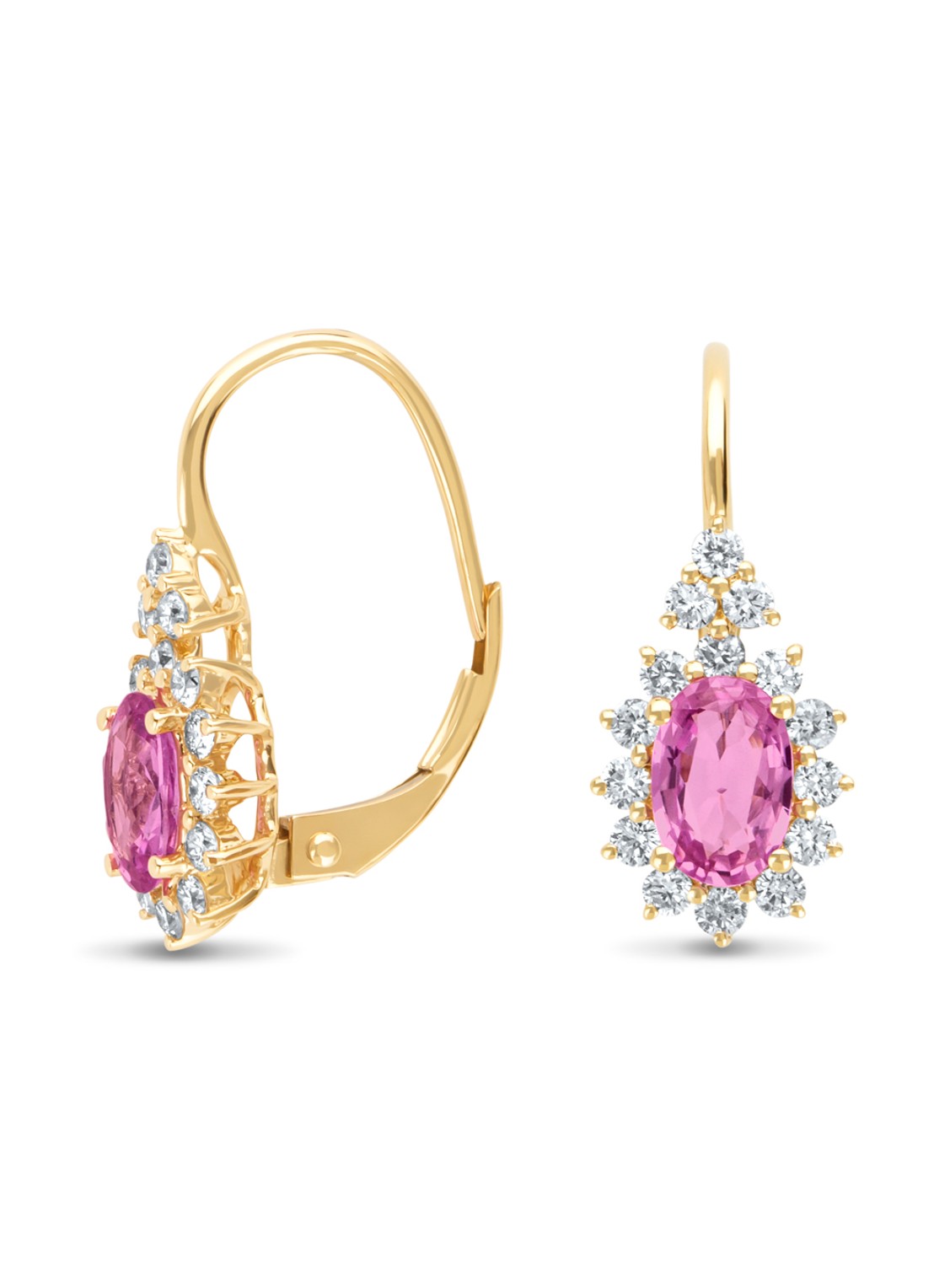 Diamond Point Geelgouden oorsieraden, 1.21 ct roze saffier, Eden - voorkant geelgoud