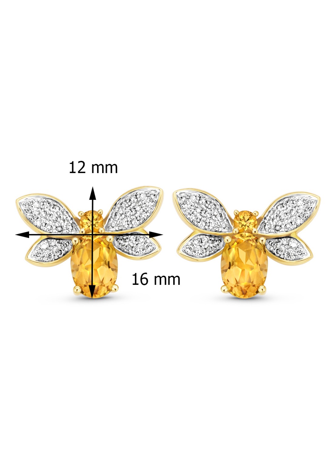 Diamond Point Geelgouden oorsieraden 1.55 ct citrien Queen Bee - detail geelgoud