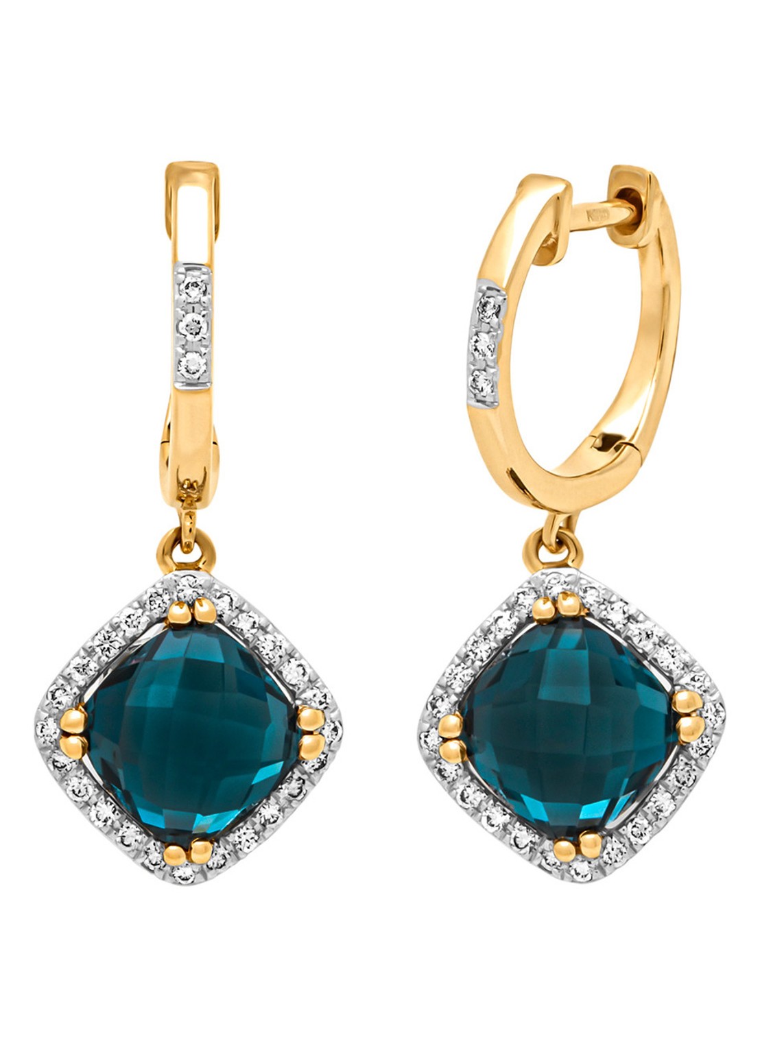 Diamond Point Geelgouden oorsieraden, 2.21 ct london topaas, Fiësta - voorkant blauw