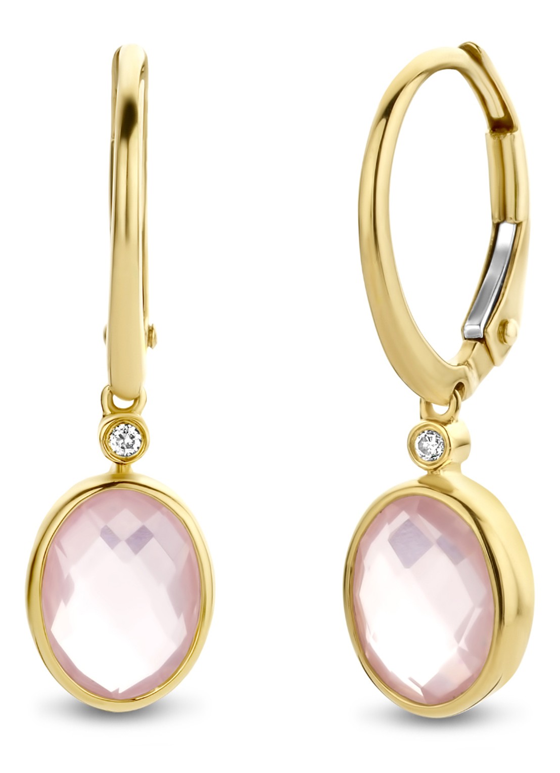 Diamond Point Geelgouden oorsieraden 2.38 ct roze kwarts Philosophy - voorkant geelgoud