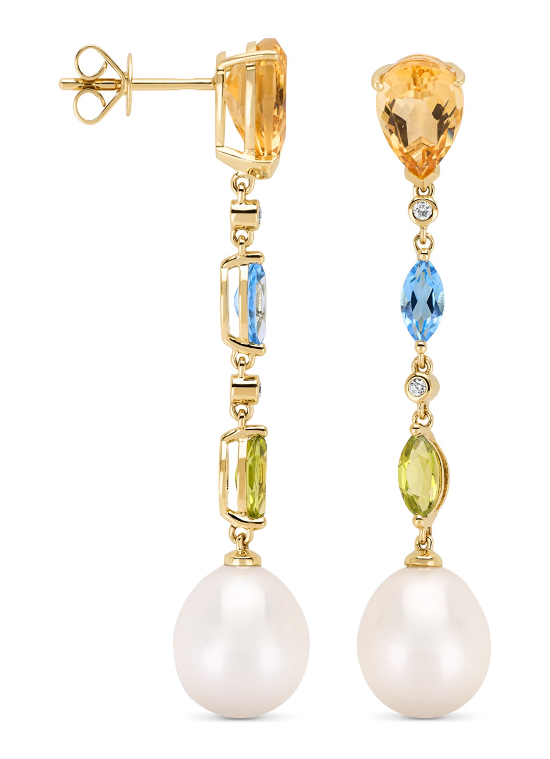 Diamond Point Geelgouden oorsieraden, 2.58 ct citrien, Rivièra - voorkant geelgoud