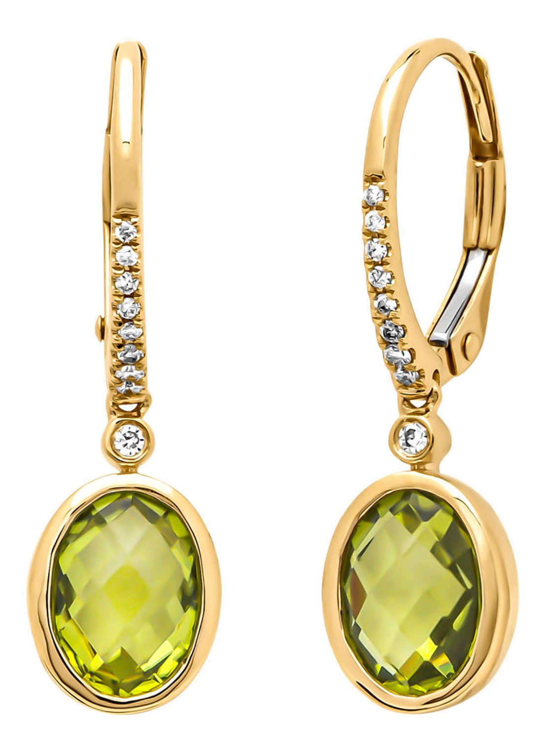 Diamond Point Geelgouden oorsieraden, 2.61 ct peridoot, Philosophy - voorkant geelgoud