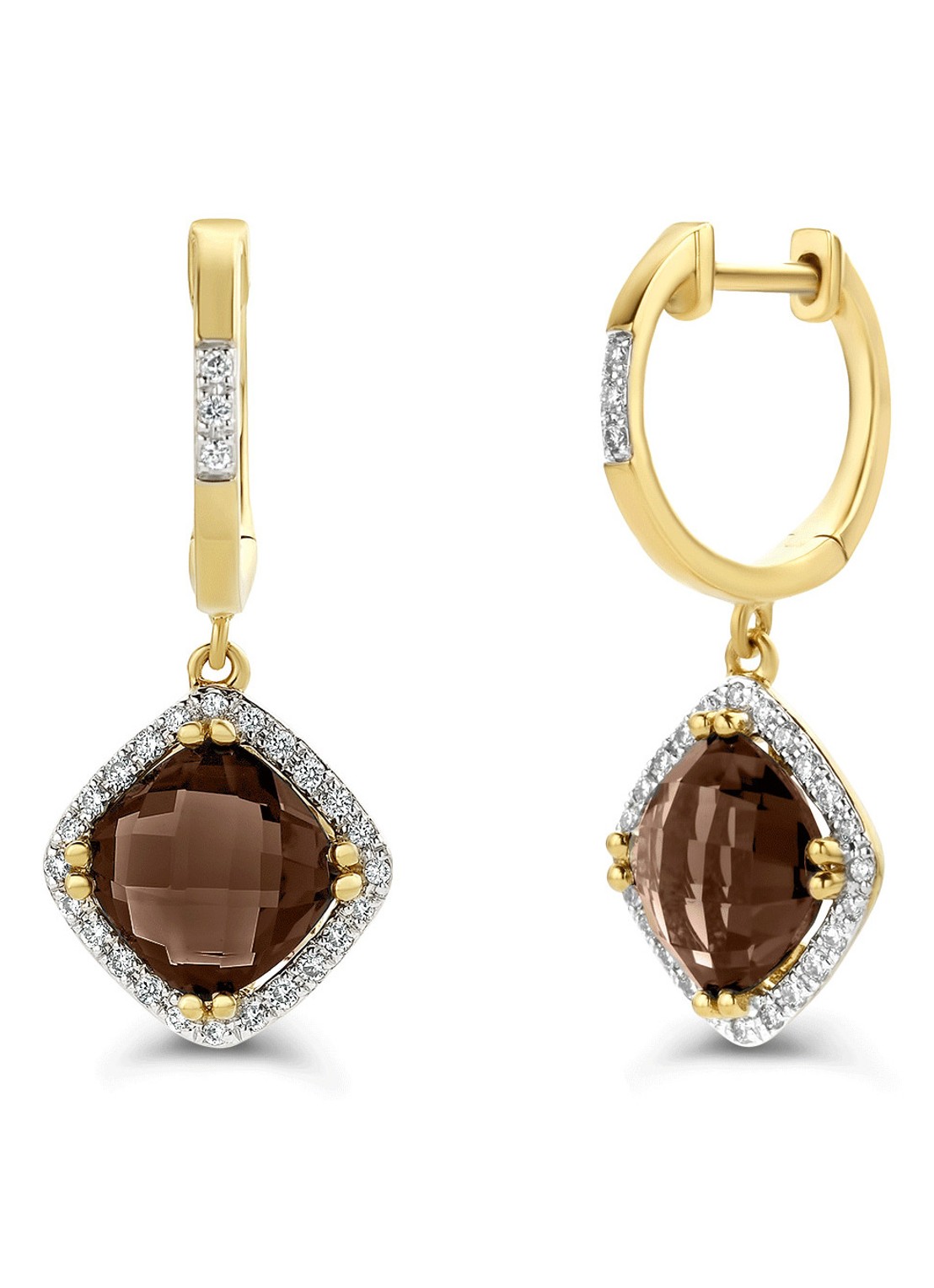 Diamond Point Geelgouden oorsieraden 2.94 ct rookkwarts Fiësta - voorkant geelgoud