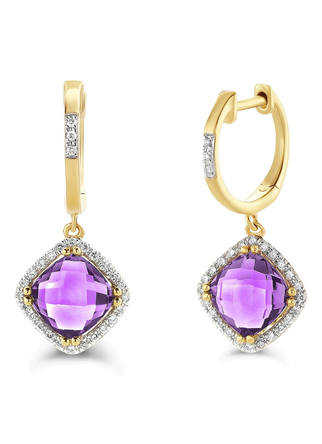 Diamond Point Geelgouden oorsieraden 3.01 ct amethist Fiësta - voorkant paars