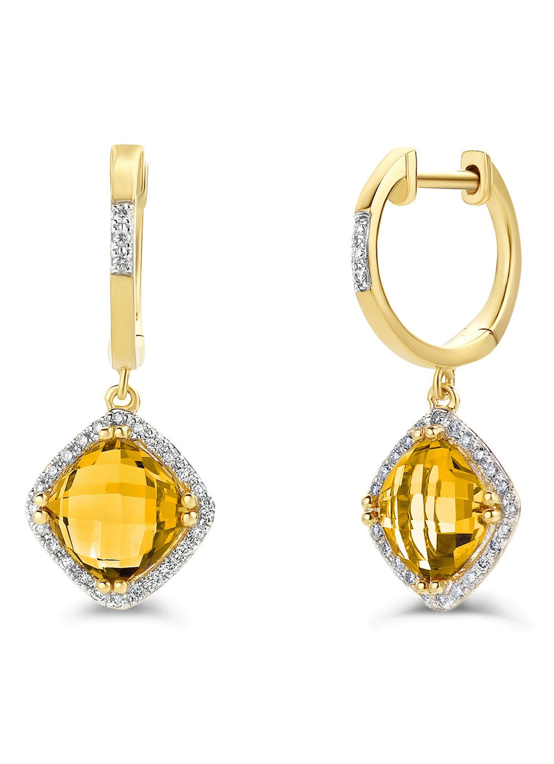 Diamond Point Geelgouden oorsieraden 3.06 ct citrien Fiësta - voorkant geelgoud