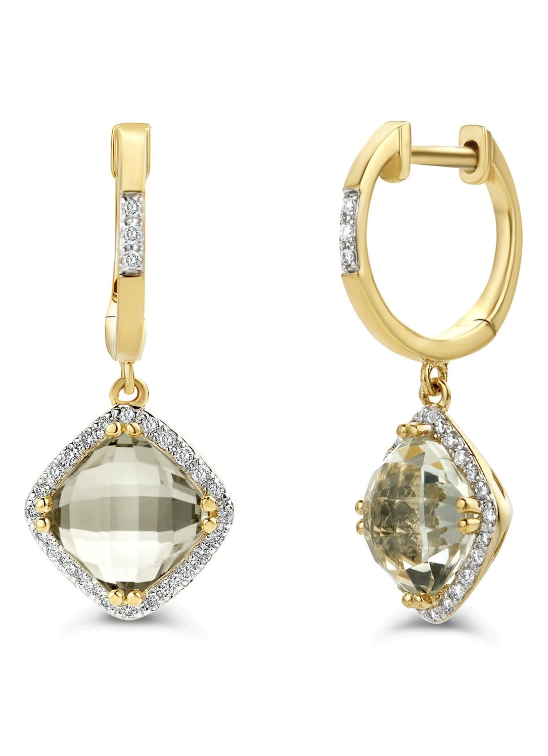 Diamond Point Geelgouden oorsieraden 3.26 ct groene amethist Fiësta - voorkant geelgoud