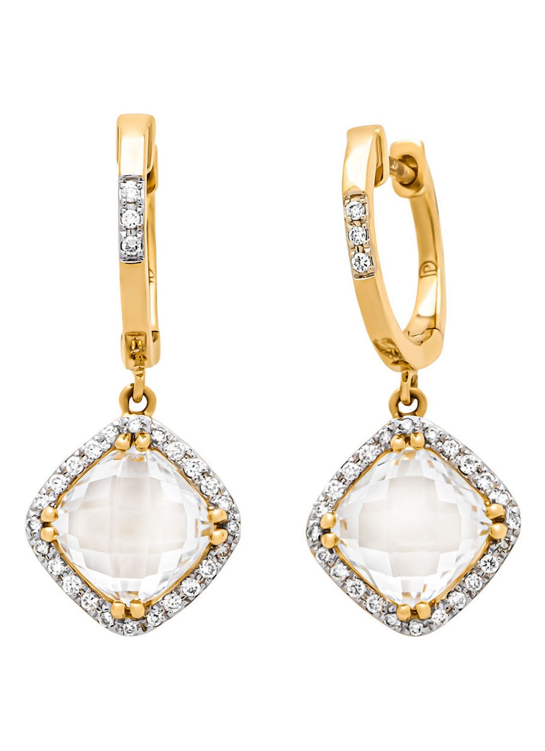 Diamond Point Geelgouden oorsieraden, 3.88 ct witte topaas, Fiësta - voorkant geelgoud