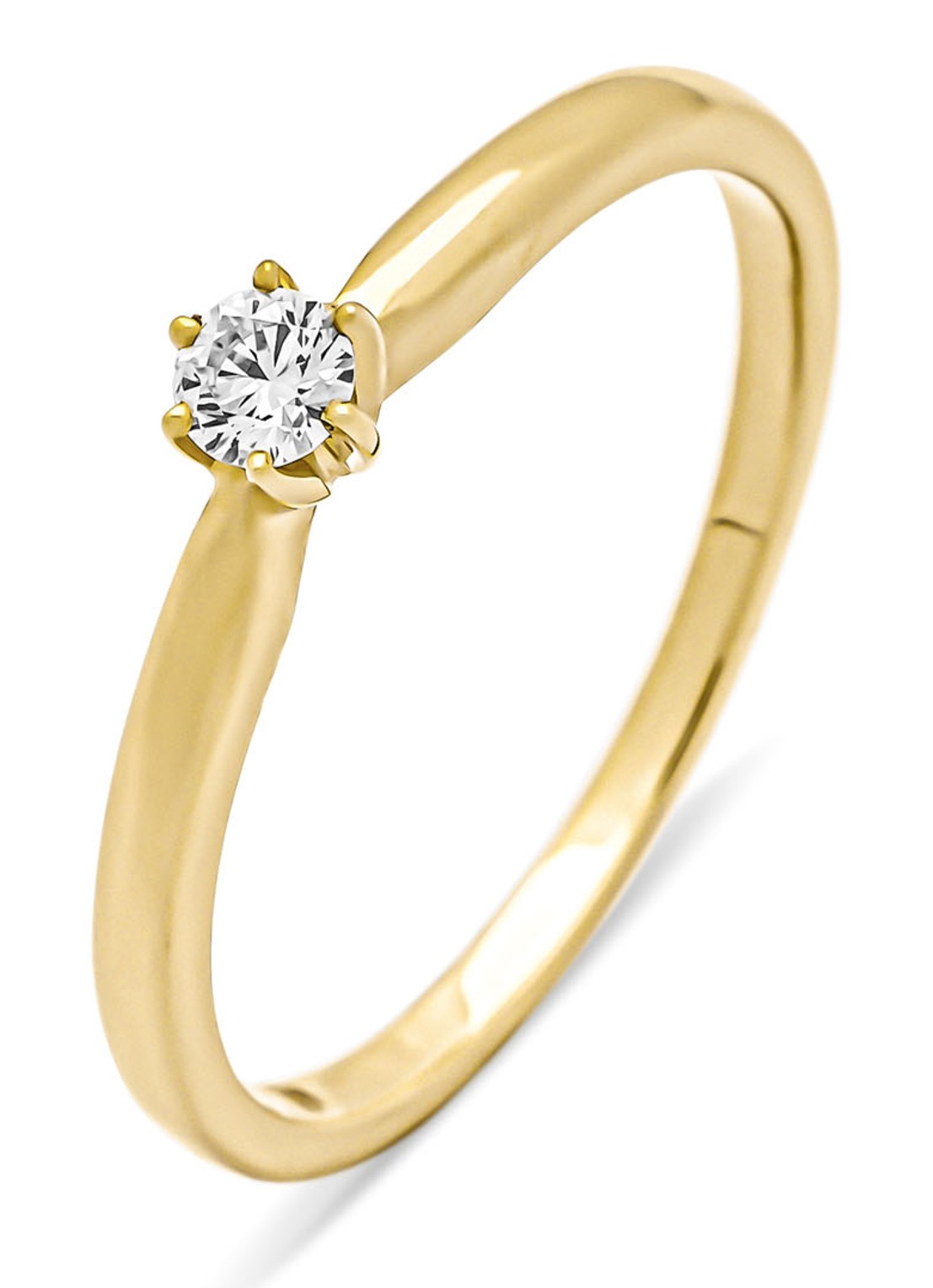 Diamond Point Geelgouden ring, 0.10 ct diamant, Hearts & Arrows - voorkant geelgoud