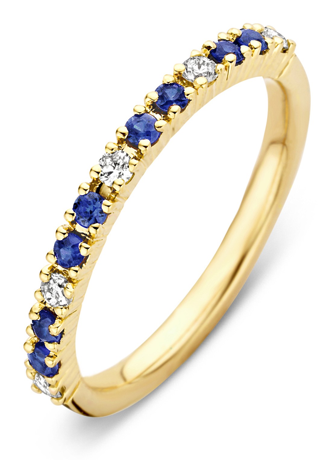 Diamond Point Geelgouden ring 0.22 ct blauwe saffier Ensemble - voorkant goud