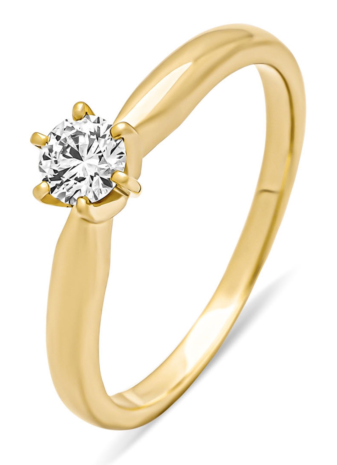 Diamond Point Geelgouden ring, 0.25 ct diamant, Hearts & Arrows - voorkant geelgoud