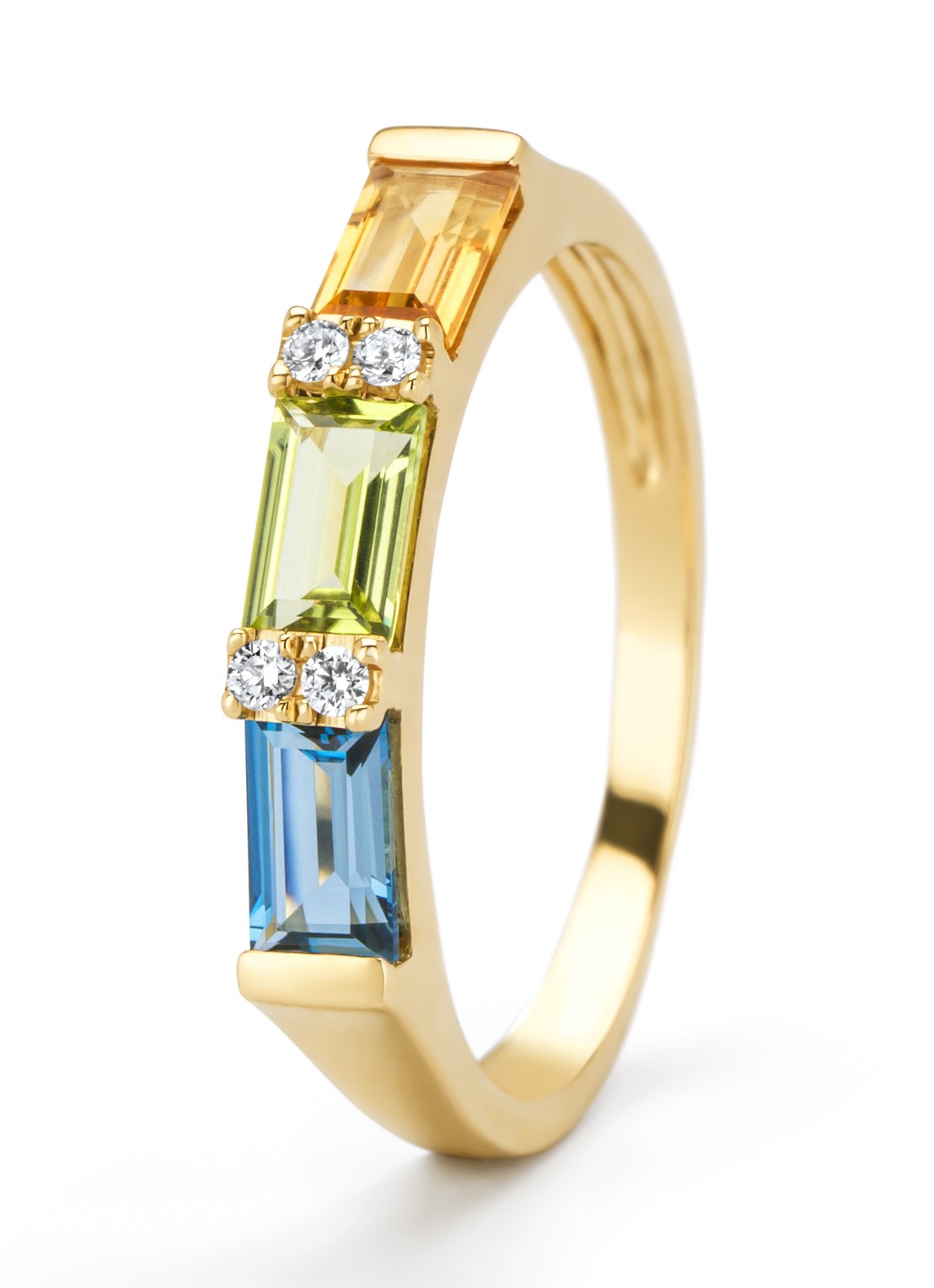 Diamond Point Geelgouden ring, 0.32 ct peridoot, Little Drops - voorkant geelgoud