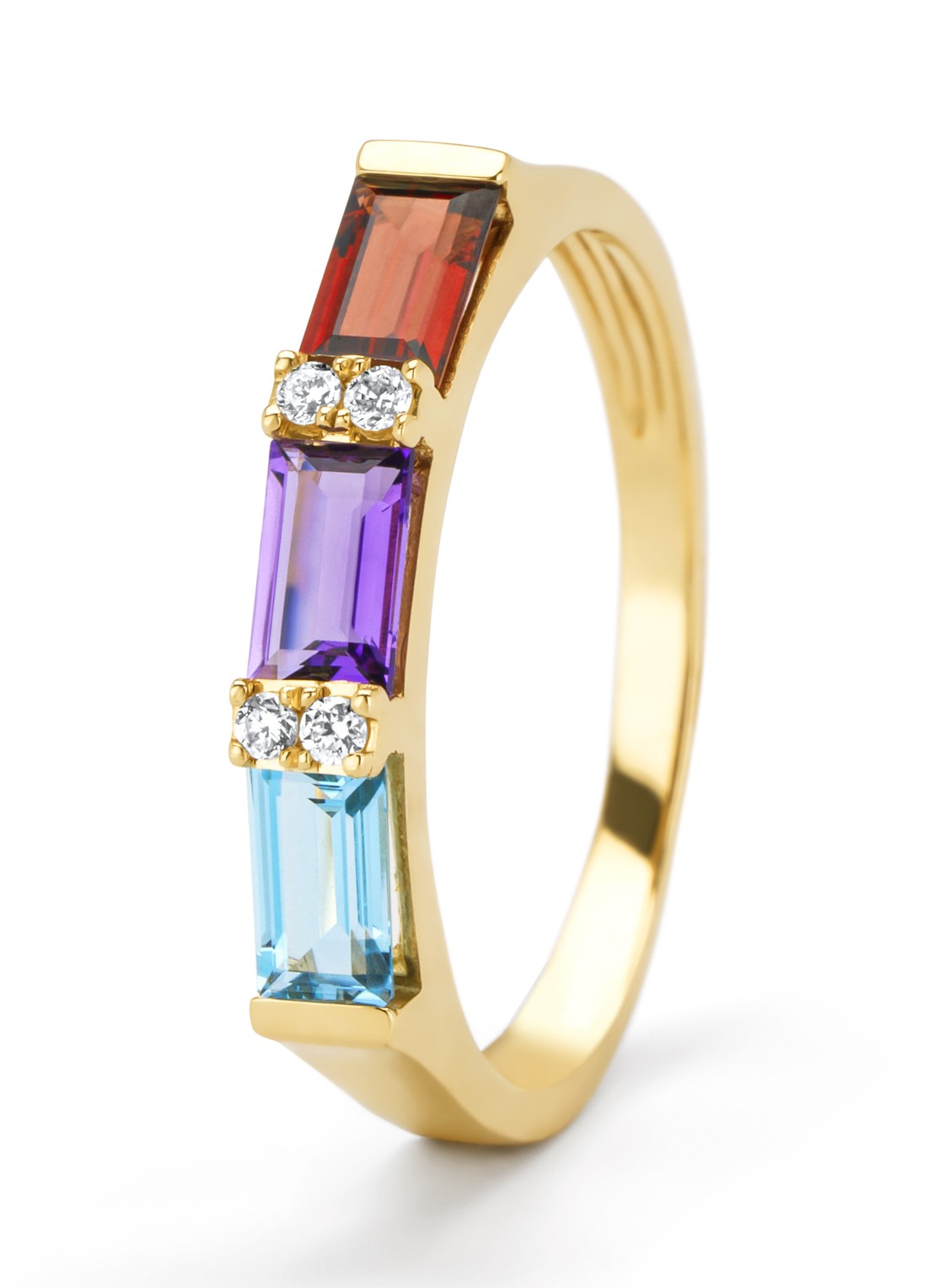 Diamond Point Geelgouden ring, 0.37 ct granaat, Little Drops - voorkant 3 geelgoud