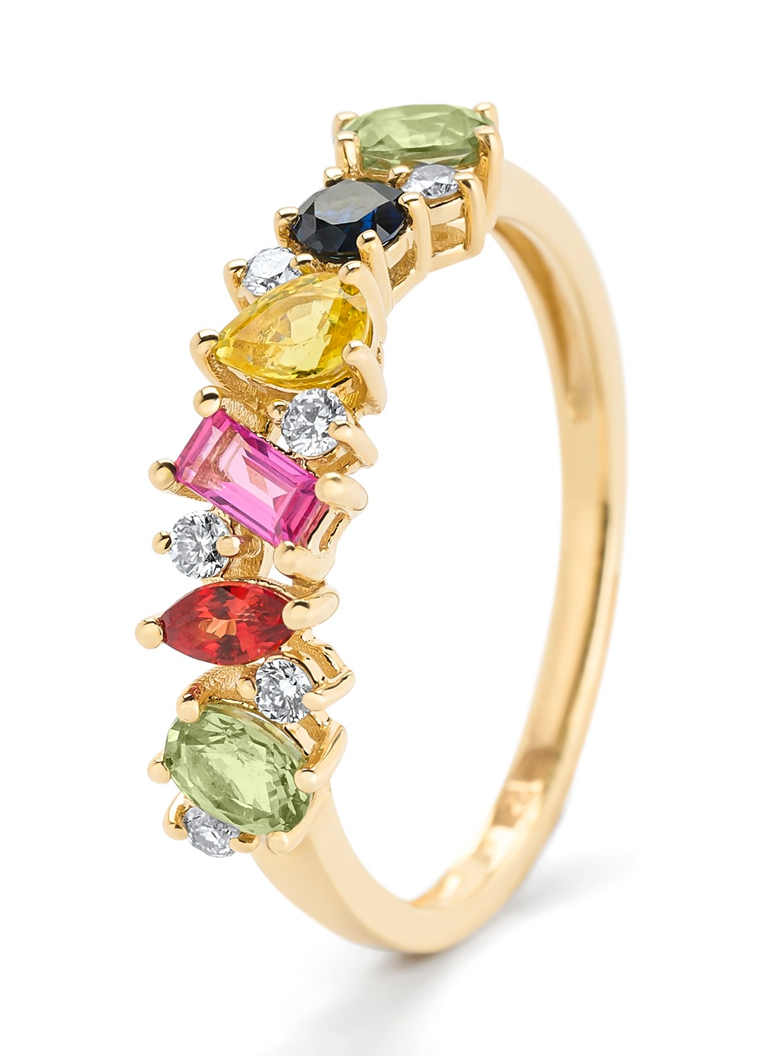Diamond Point Geelgouden ring, 0.42 ct groene saffier, Eden - voorkant geelgoud