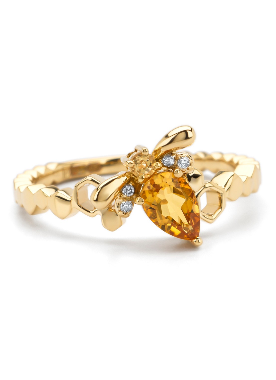 Diamond Point Geelgouden ring, 0.44 ct citrien, Queen Bee - voorkant 2 geelgoud