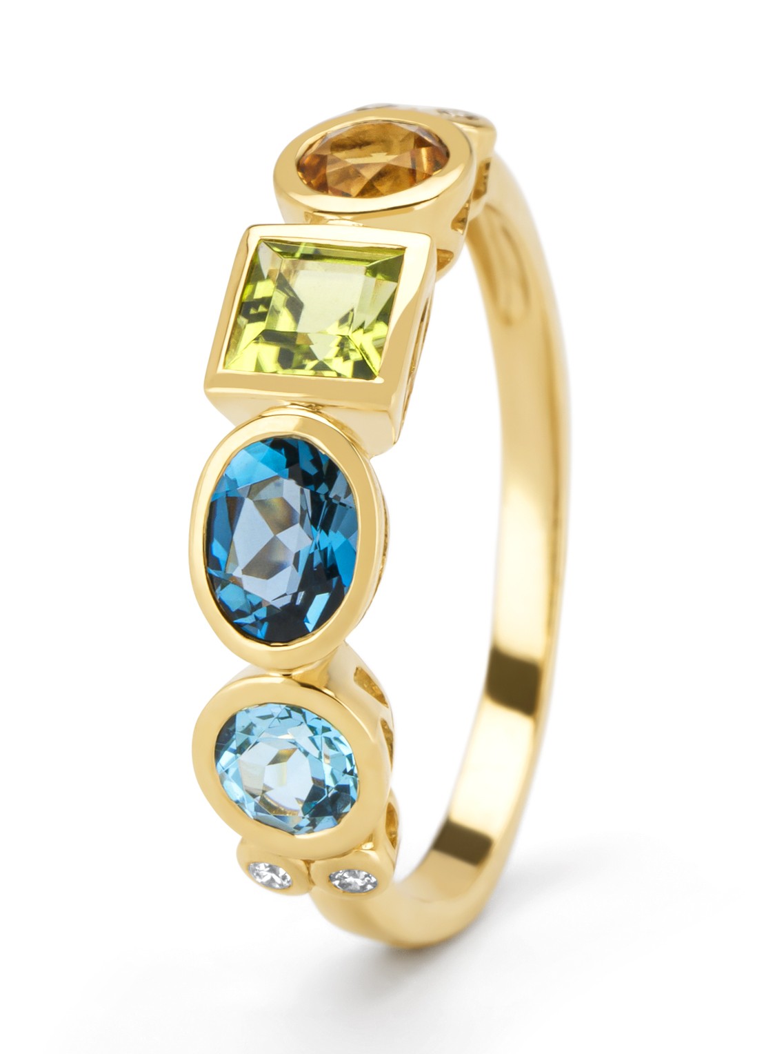 Diamond Point Geelgouden ring, 0.45 ct london topaas, Little Drops - voorkant geelgoud