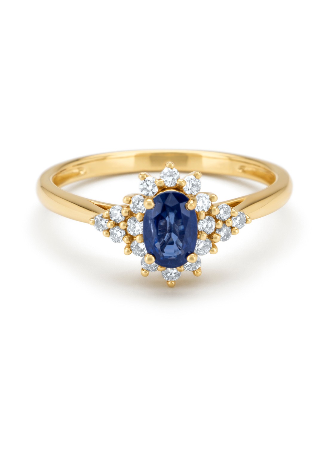 Diamond Point Geelgouden ring, 0.60 ct blauwe saffier, Eden  - detail geelgoud