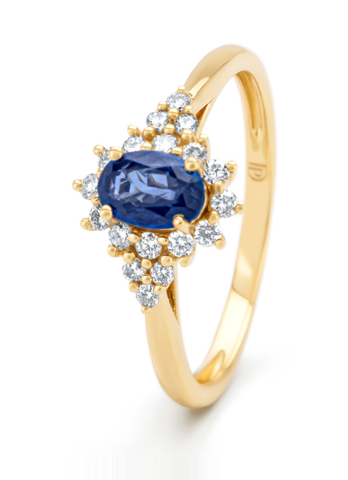Diamond Point Geelgouden ring, 0.60 ct blauwe saffier, Eden  - voorkant 4 geelgoud