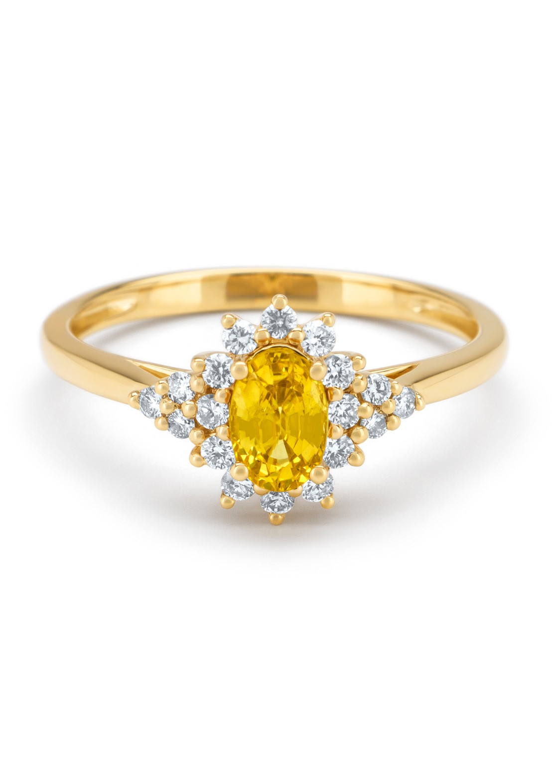 Diamond Point Geelgouden ring, 0.60 ct gele saffier, Eden - detail geelgoud