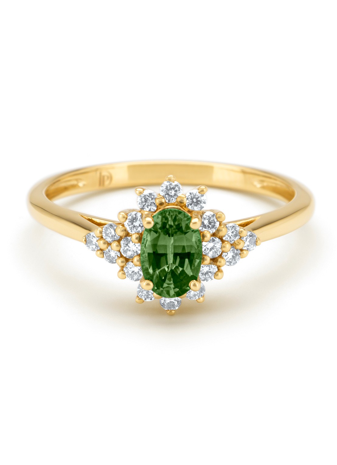 Diamond Point Geelgouden ring, 0.60 ct groene saffier, Eden - detail 3 geelgoud