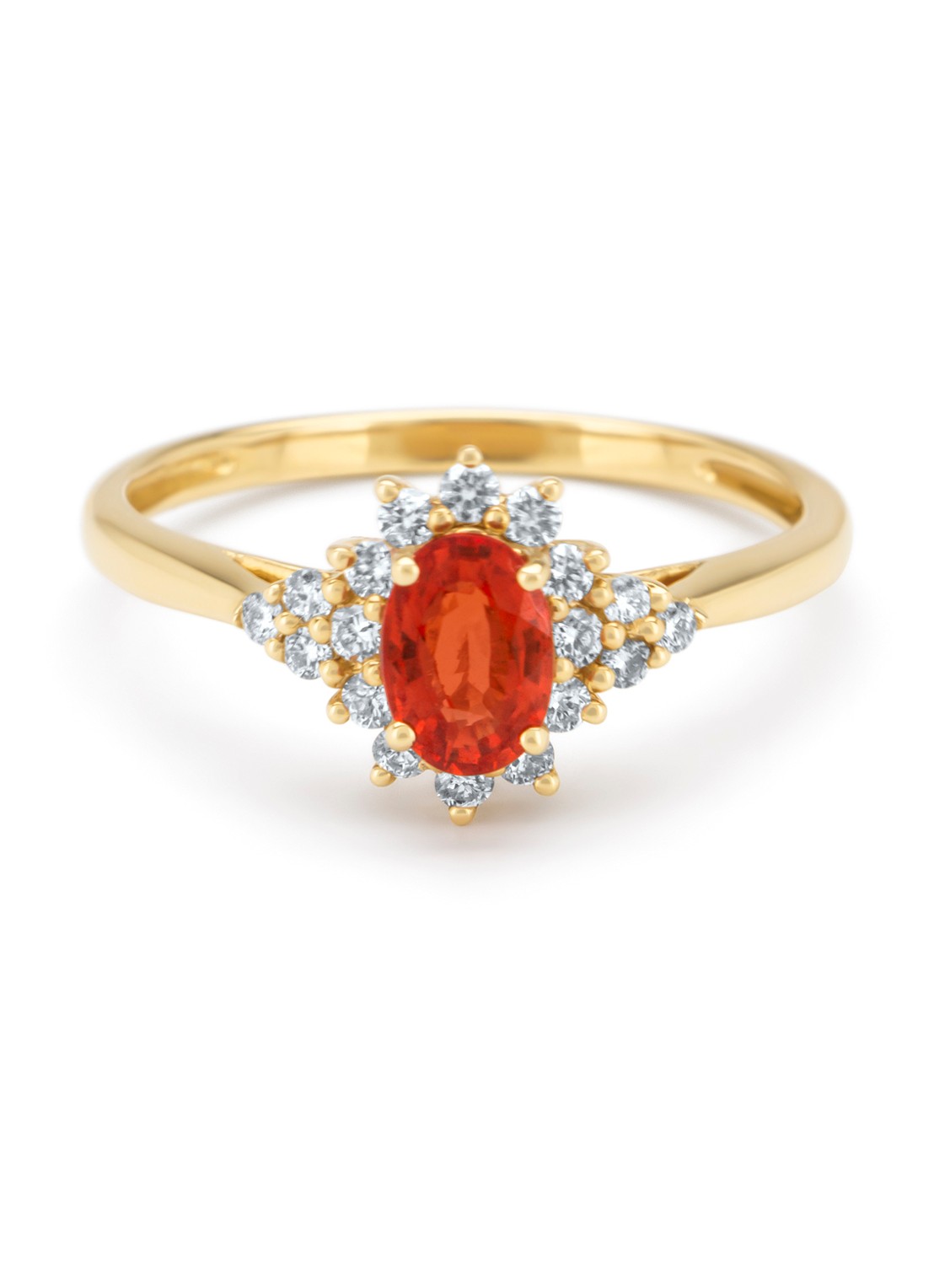 Diamond Point Geelgouden ring, 0.60 ct oranje saffier, Eden - detail geelgoud