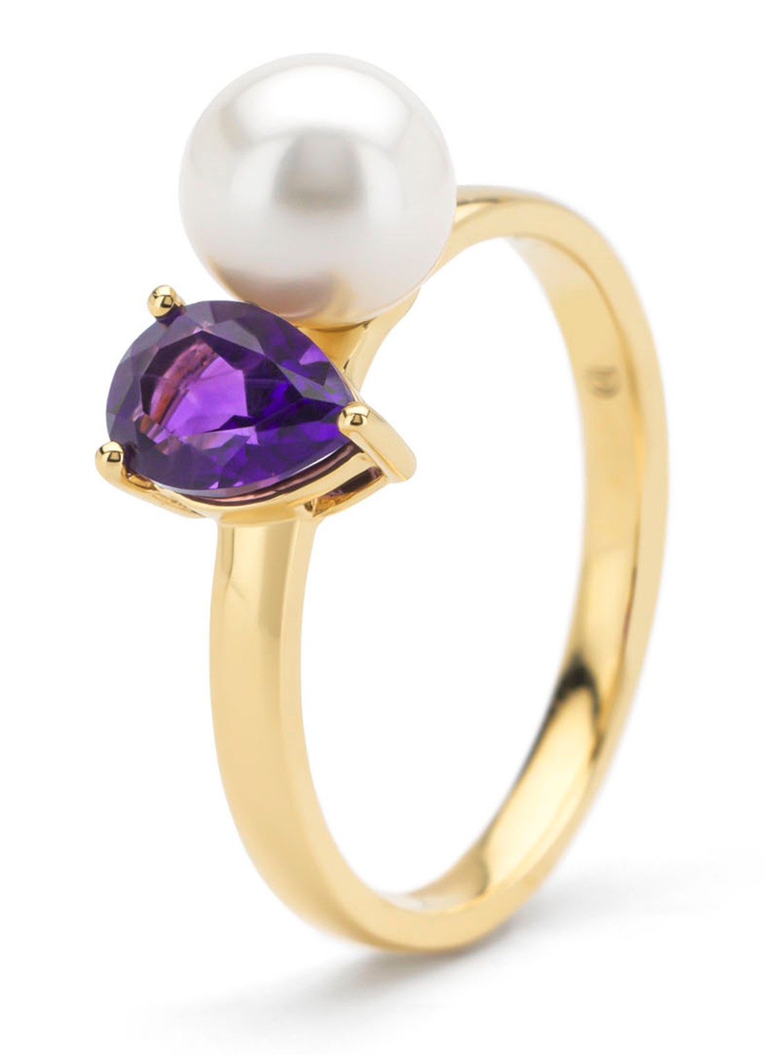 Diamond Point Geelgouden ring, 0.63 ct paarse amethist, Rivièra - voorkant geelgoud