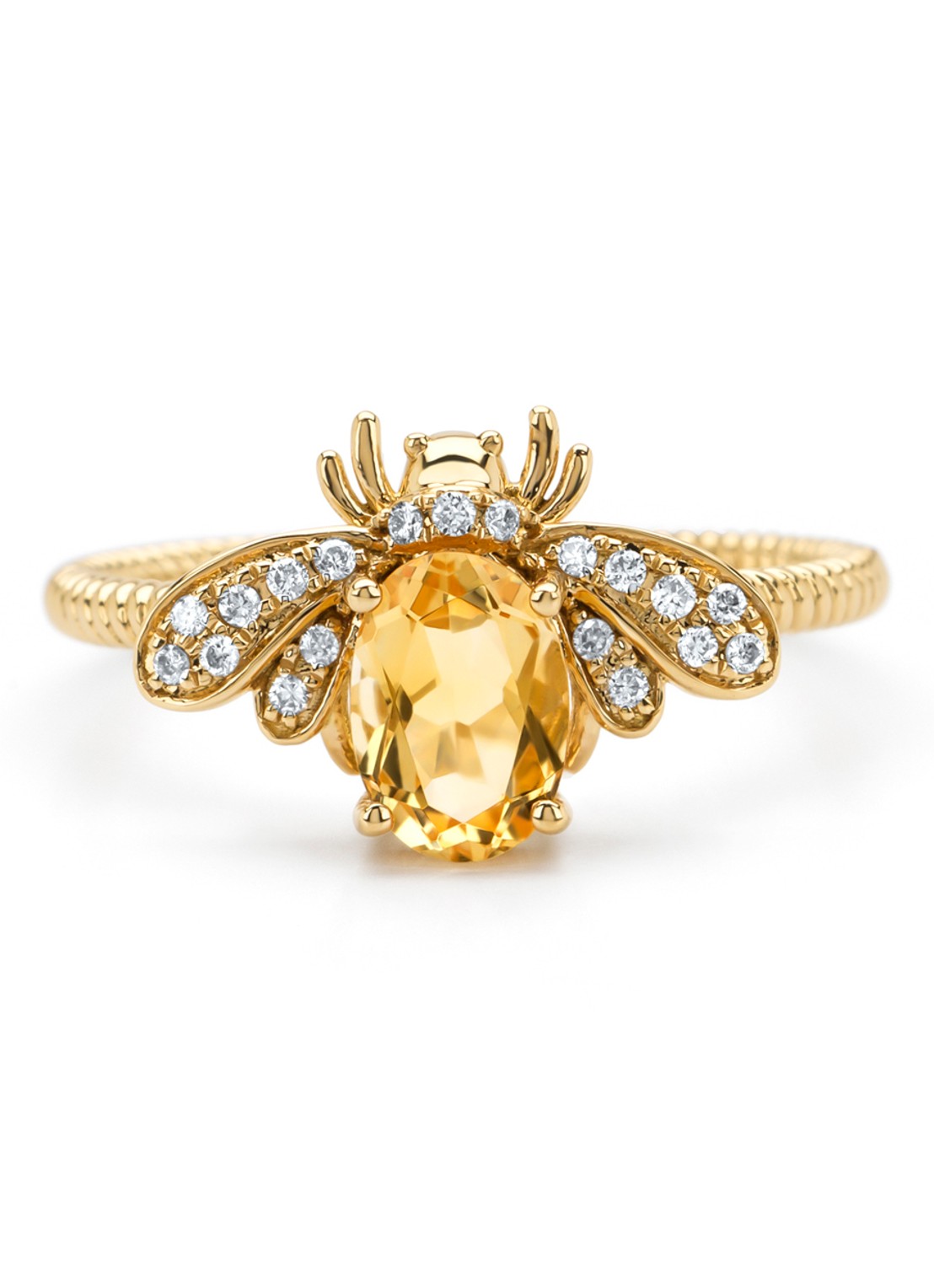 Diamond Point Geelgouden ring, 0.70 ct citrien, Queen Bee - detail geelgoud