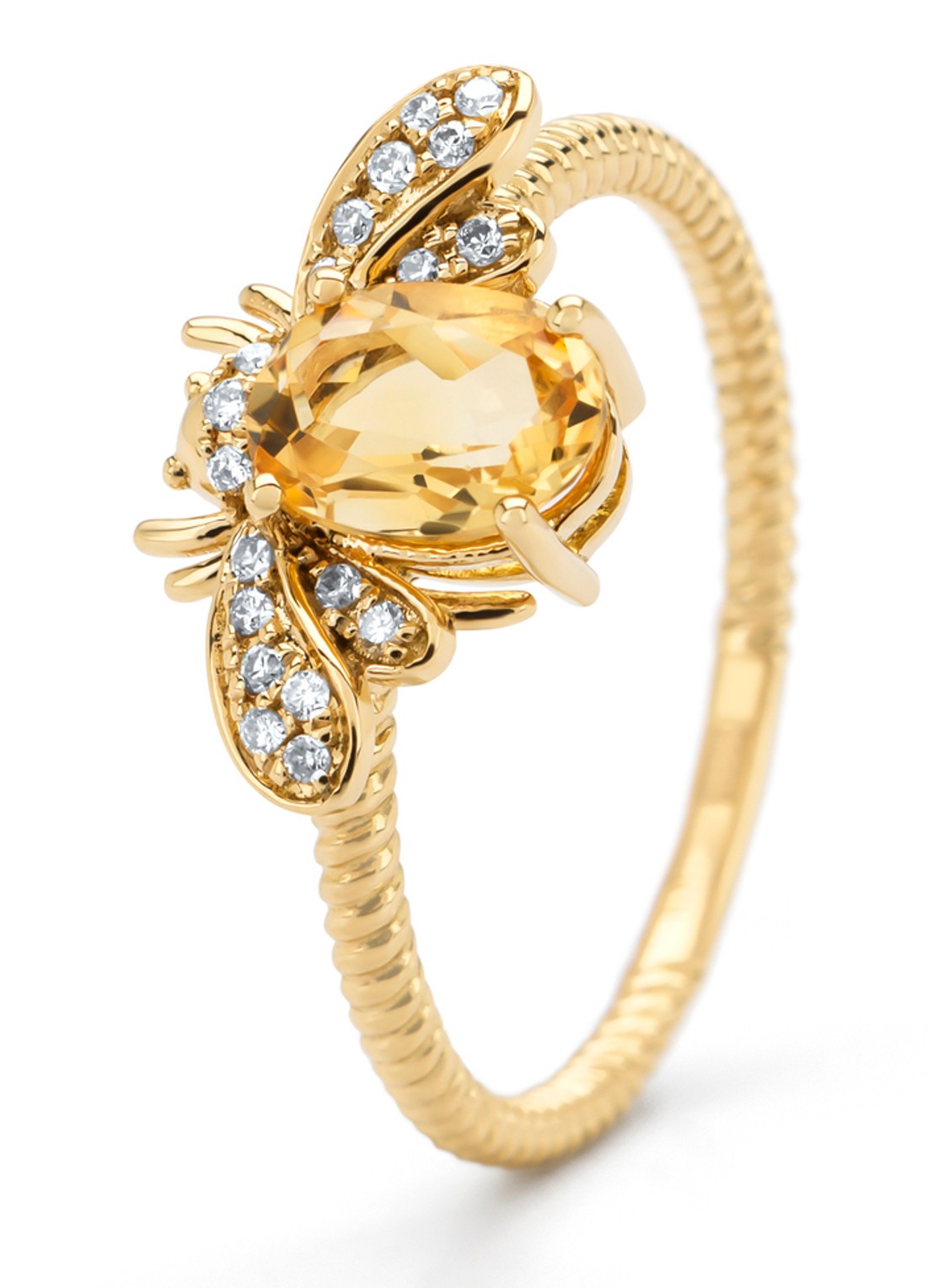 Diamond Point Geelgouden ring, 0.70 ct citrien, Queen Bee - voorkant 2 geelgoud